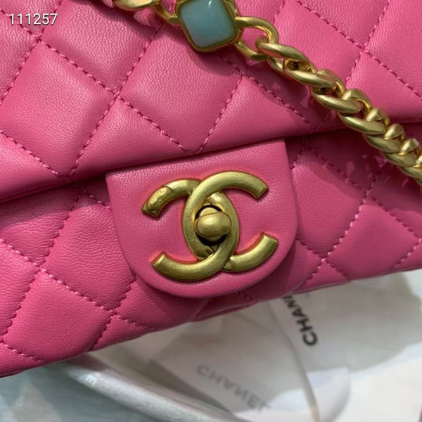 Chanel Flap Bag with  Resin & Gold-Tone Metal Pink Small