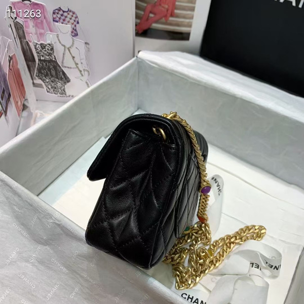 Chanel Flap Bag with  Resin & Gold-Tone Metal Black Small