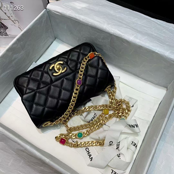Chanel Flap Bag with  Resin & Gold-Tone Metal Black Small