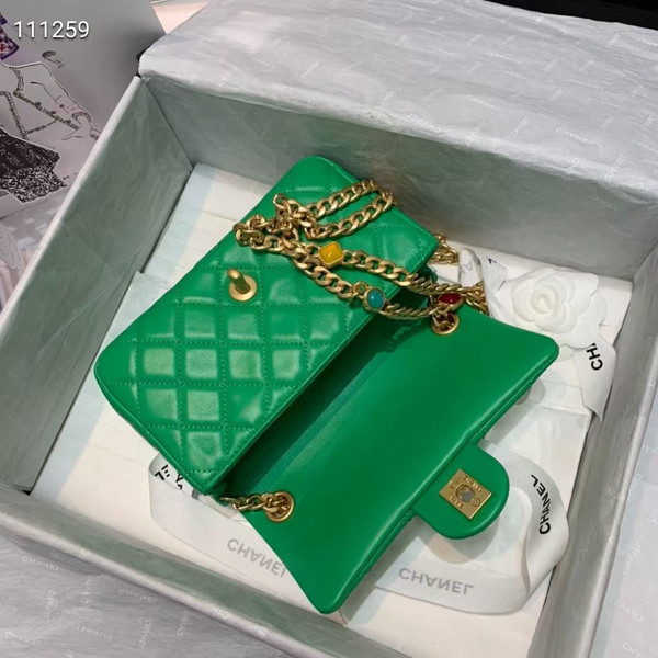 Chanel Flap Bag with  Resin & Gold-Tone Metal Green Small