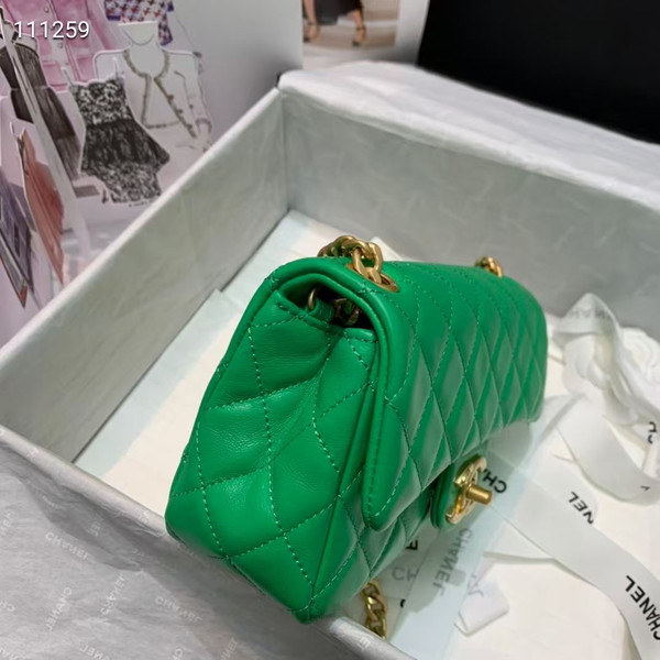 Chanel Flap Bag with  Resin & Gold-Tone Metal Green Small