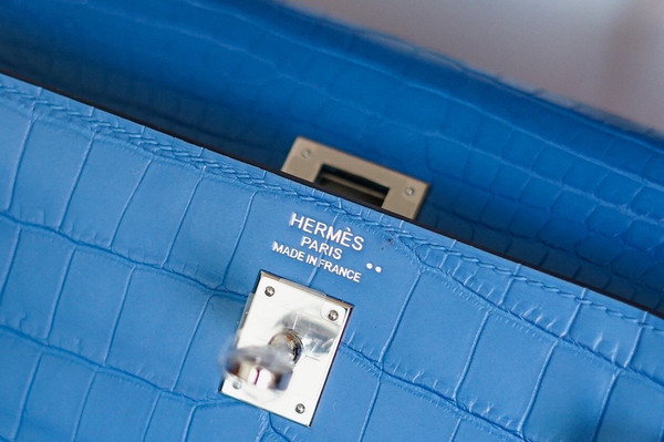 Hermes Blue Hydra NILOTICUS CROCODILE KELLY 25 WITH PALLADIUM  HARDWARE