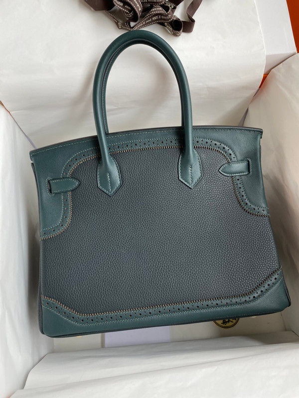 Hermes Limited Edition 6O Vert Cypress Ghillie Birkin 30cm Togo Gold Hardware