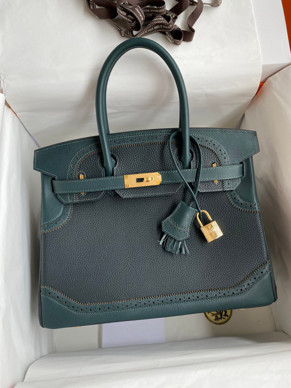Hermes Limited Edition 6O Vert Cypress Ghillie Birkin 30cm Togo Gold Hardware