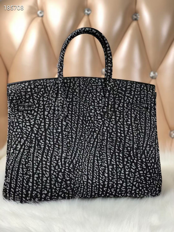 Hermes Limited Edition 30cm Black Dalmatian Buffalo Leather Birkin Bag with Palladium Hardware
