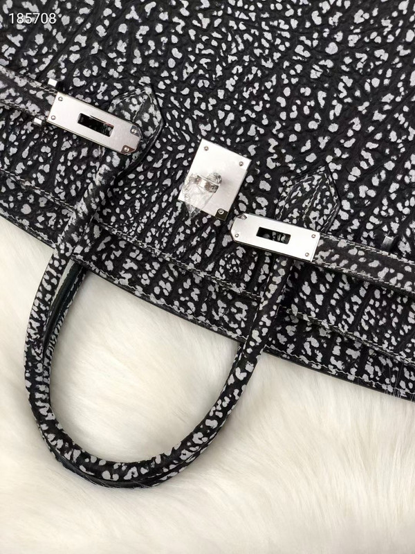 Hermes Limited Edition 30cm Black Dalmatian Buffalo Leather Birkin Bag with Palladium Hardware