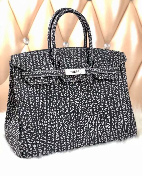 Hermes Limited Edition 30cm Black Dalmatian Buffalo Leather Birkin Bag with Palladium Hardware