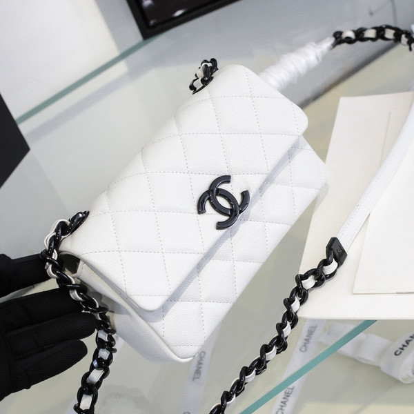 Chanel Small Grained Calfskin Lacquered Logo Flap Bag