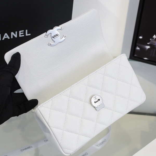 Chanel Small Grained Calfskin Lacquered Logo Flap Bag