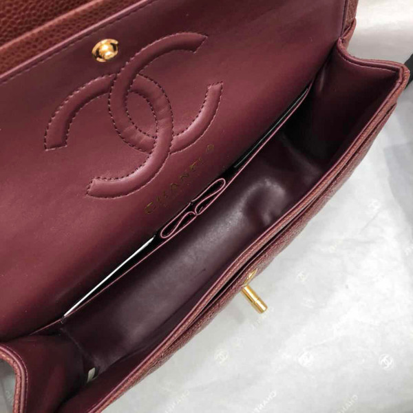 CHANEL Bordeaux Caviar Leather Classic Double Flap 2.55 Shoulder Bag Gold HW 2021