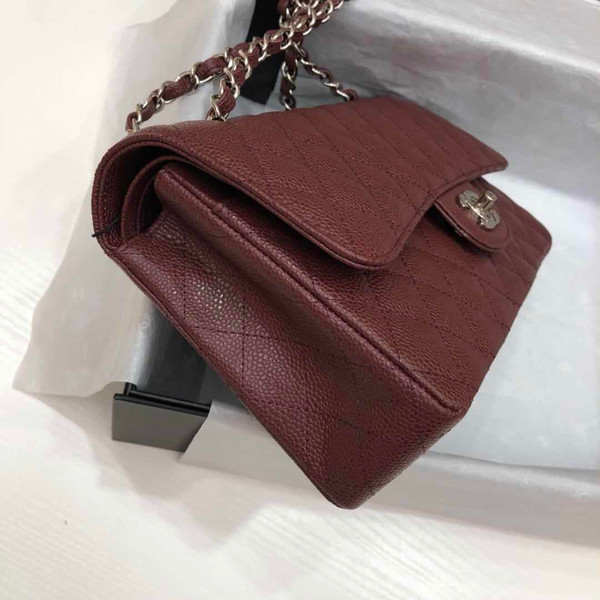 CHANEL Bordeaux Caviar Leather Classic Double Flap 2.55 Shoulder Bag Silver HW 2021