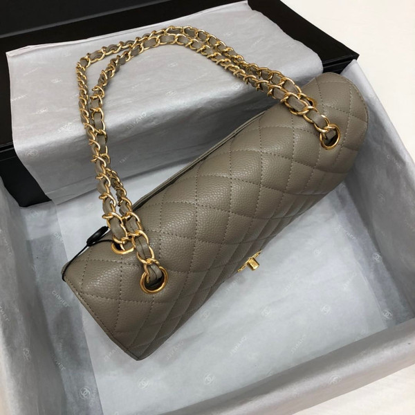 CHANEL Khaki Caviar Leather Classic Double Flap 2.55 Shoulder Bag Gold HW 2021
