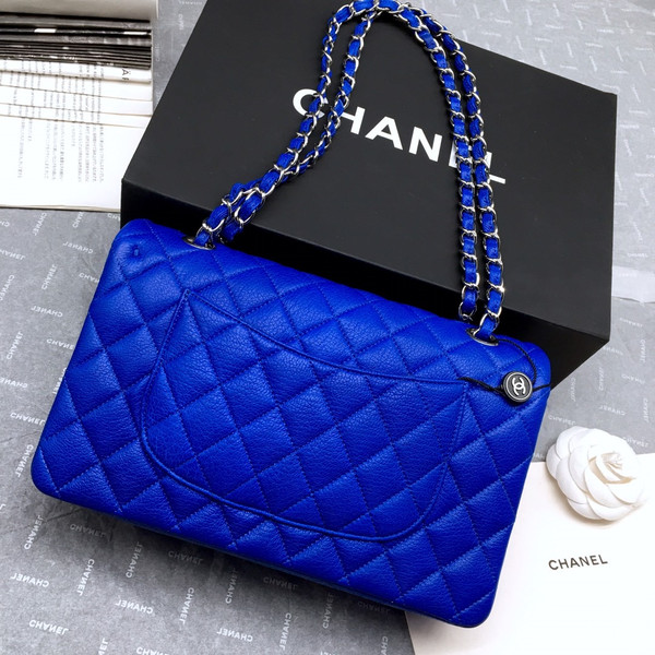 CHANEL 1112 Classic Flap Bag  Blue Deerskin Medium Silver HW
