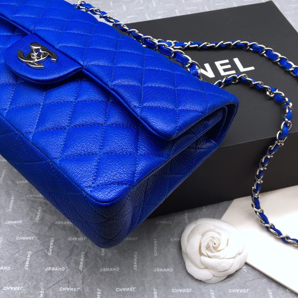 CHANEL 1112 Classic Flap Bag  Blue Deerskin Medium Silver HW