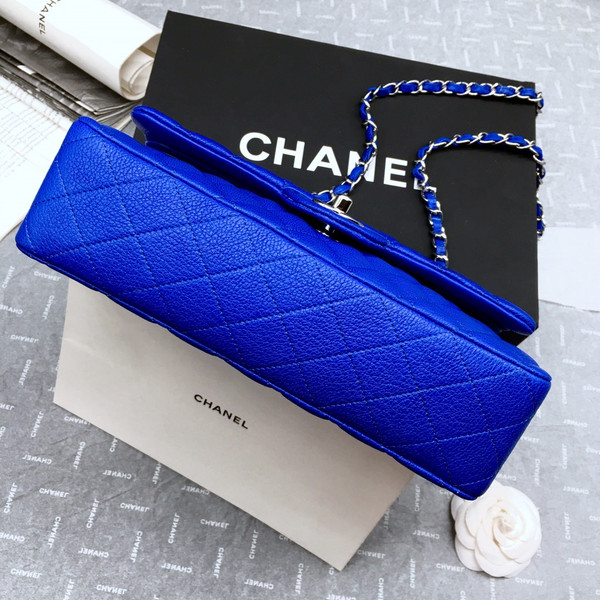 CHANEL 1112 Classic Flap Bag  Blue Deerskin Medium Silver HW