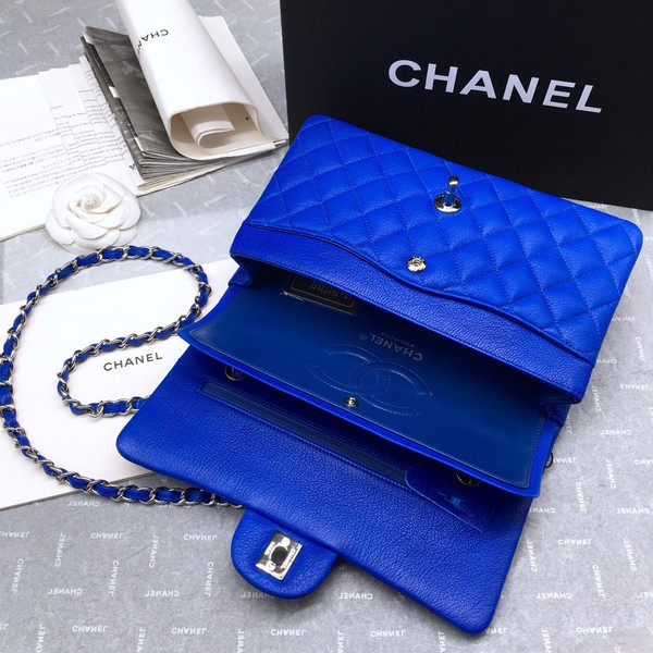 CHANEL 1112 Classic Flap Bag  Blue Deerskin Medium Silver HW