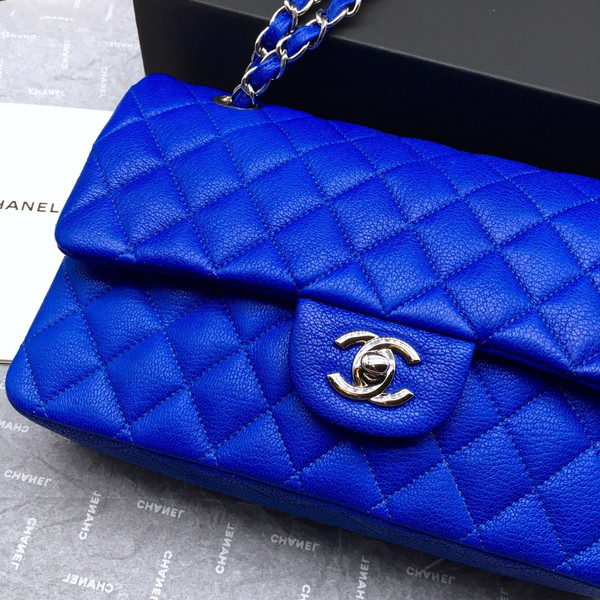 CHANEL 1112 Classic Flap Bag  Blue Deerskin Medium Silver HW