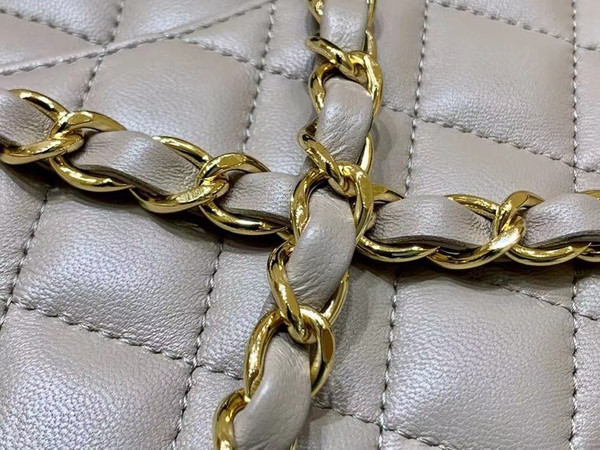 CHANEL  Gris Tourterelle Lambskin Leather Classic Double Flap 2.55 Shoulder Bag With Gold Hardware