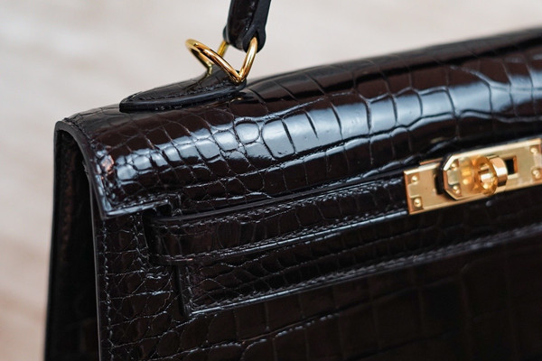 Hermes Black Alligator KELLY 25 WITH GOLDHARDWARE