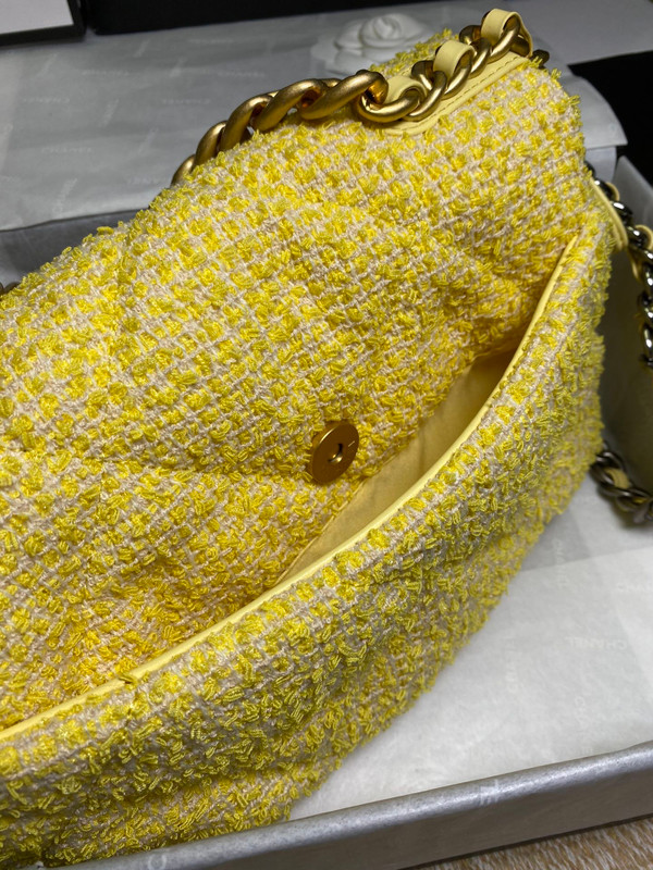 Chanel Yellow Tweed 19 flap bag