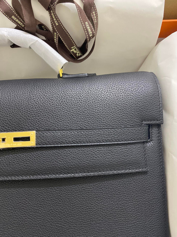 Hermes Kelly Depeche 38 Briefcase in Black with Gold Hardware
