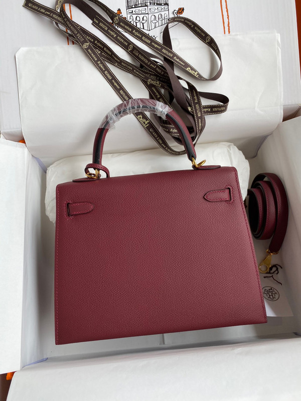 HERMES KELLY 28 SELLIER BORDEAUX EPSOM GOLD HARDWARE