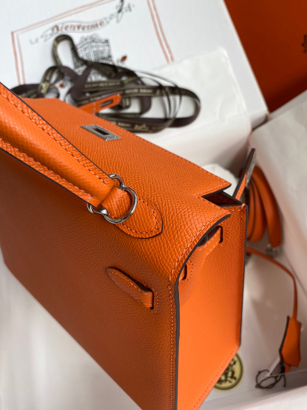 HERMES KELLY 28 SELLIER ORANGE EPSOM PALLADIUM HARDWARE