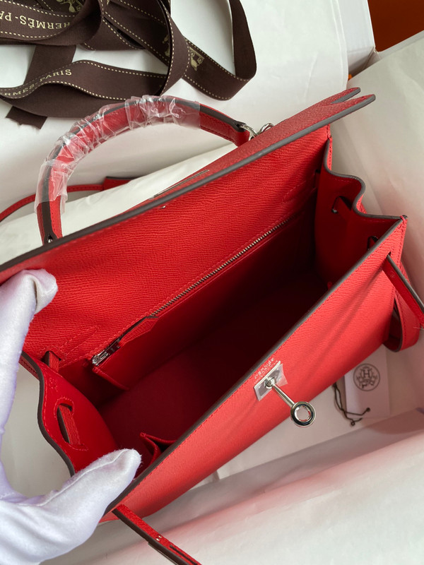 HERMES KELLY 28 SELLIER RED EPSOM PALLADIUM HARDWARE