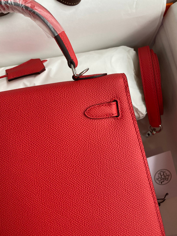 HERMES KELLY 28 SELLIER RED EPSOM PALLADIUM HARDWARE