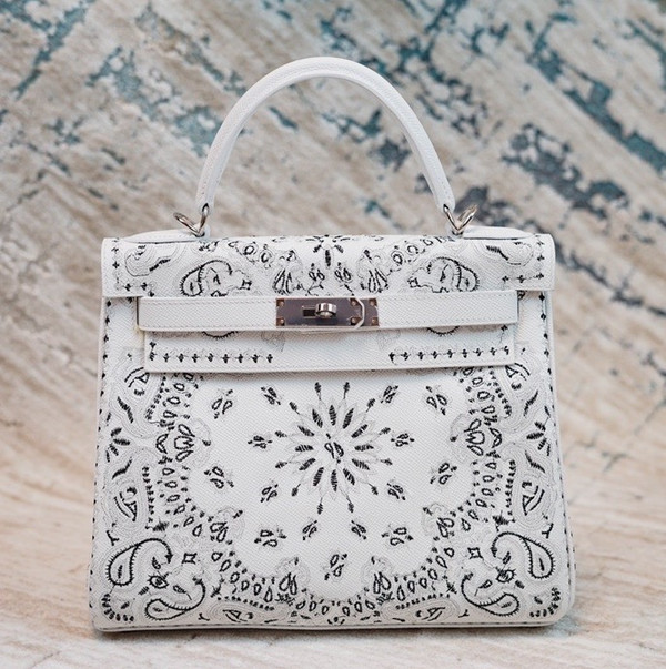 Hermes x Jay Ahr Special Edition custom-embroidering White Kelly 28 Bag Epsom Leather Palladium Hardware