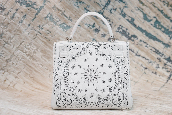 Hermes x Jay Ahr Special Edition custom-embroidering White Kelly 28 Bag Epsom Leather Palladium Hardware