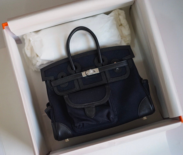 Hermes Limited Edition Cargo Birkin 25 cm Black Swift and canvas