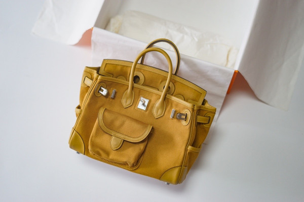 Hermes Limited Edition Cargo Birkin 25 cm Jaune Ambre Swift and canvas