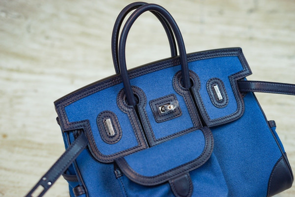 Hermes Limited Edition Cargo Birkin 25 cm Blue Swift and canvas