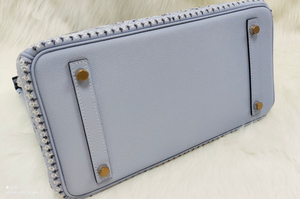Hermes x Jay Ahr Special Edition custom-embroidering Blue lin Birkin Bag 30cm Epsom Leather Palladium Hardware [Carry by Kylie Jenner, Cardi B]