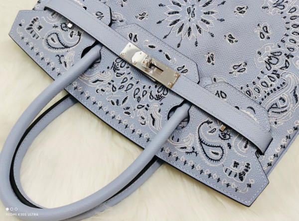 Hermes x Jay Ahr Special Edition custom-embroidering Blue lin Birkin Bag 30cm Epsom Leather Palladium Hardware [Carry by Kylie Jenner, Cardi B]