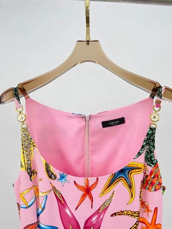 Versace TRÉSOR DE LA MER PRINT MIDI DRESS PINK