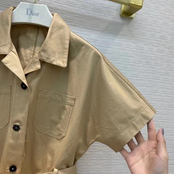Christian Dior SHORT-SLEEVED BELTED JACKET Beige Cotton Gabardine