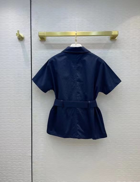 Christian Dior SHORT-SLEEVED BELTED JACKET Deep Blue Cotton Gabardine