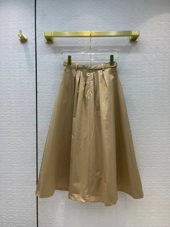 Christian Dior BELTED MID-LENGTH SKIRT Beige Technical Cotton Gabardine