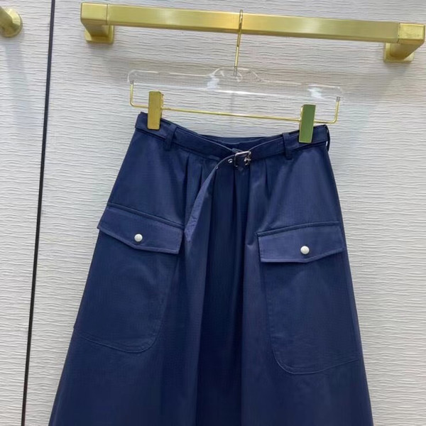 Christian Dior BELTED MID-LENGTH SKIRT Deep Blue Denim-Effect Technical Cotton