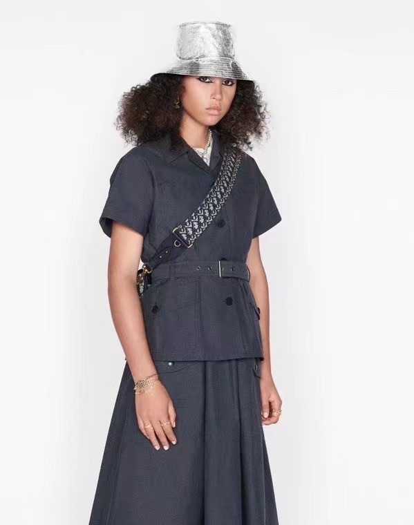 Christian Dior BELTED MID-LENGTH SKIRT Deep Blue Denim-Effect Technical Cotton