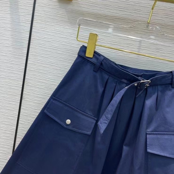 Christian Dior BELTED MID-LENGTH SKIRT Deep Blue Denim-Effect Technical Cotton