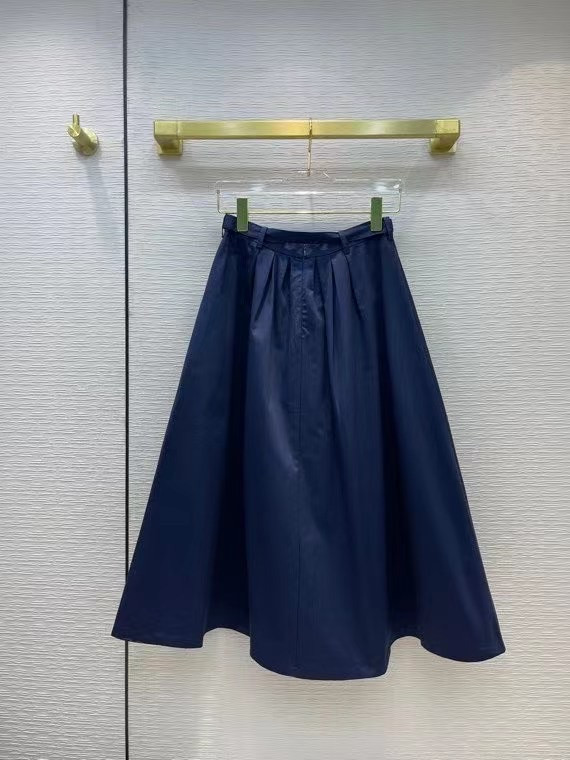 Christian Dior BELTED MID-LENGTH SKIRT Deep Blue Denim-Effect Technical Cotton