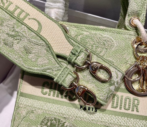 Christian Dior MEDIUM LADY D-LITE BAG Lime Toile de Jouy Reverse Embroidery