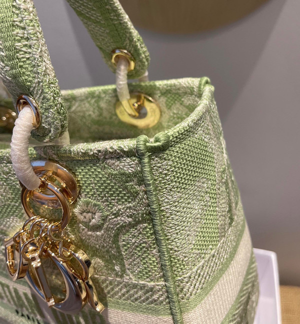 Christian Dior MEDIUM LADY D-LITE BAG Lime Toile de Jouy Reverse Embroidery