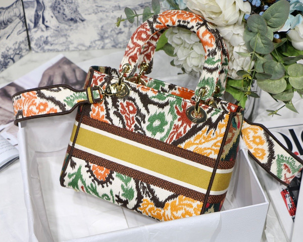 Christian Dior MEDIUM LADY D-LITE BAG Yellow Multicolor Dior Paisley Embroidery