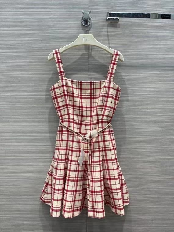 Christian Dior SHORT DRESS Raspberry and White Check'n'Dior Pop Wool Twill