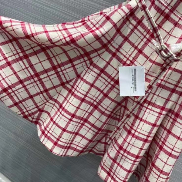 Christian Dior SHORT DRESS Raspberry and White Check'n'Dior Pop Wool Twill