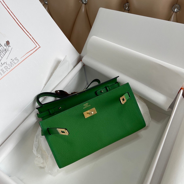 Hermes Kelly Wallet to Go Bamboo Goatskin GHW